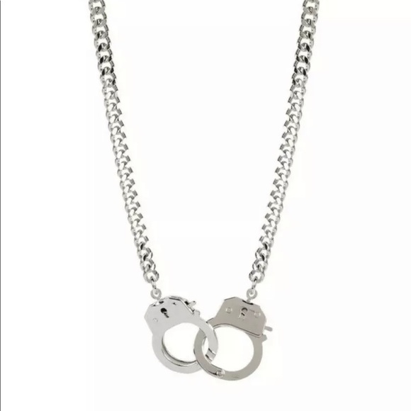 New Working Handcuff Lock Partners in Crime Silver Necklace - Picture 2 of 3